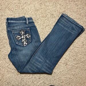 Classic Blue Boot Cut Jeans with Cross Pocket